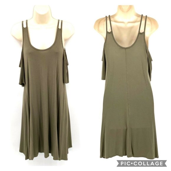 BooHoo Cold Shoulder T-Shirt Dress Women’s Size Small Olive Green - Picture 2 of 6